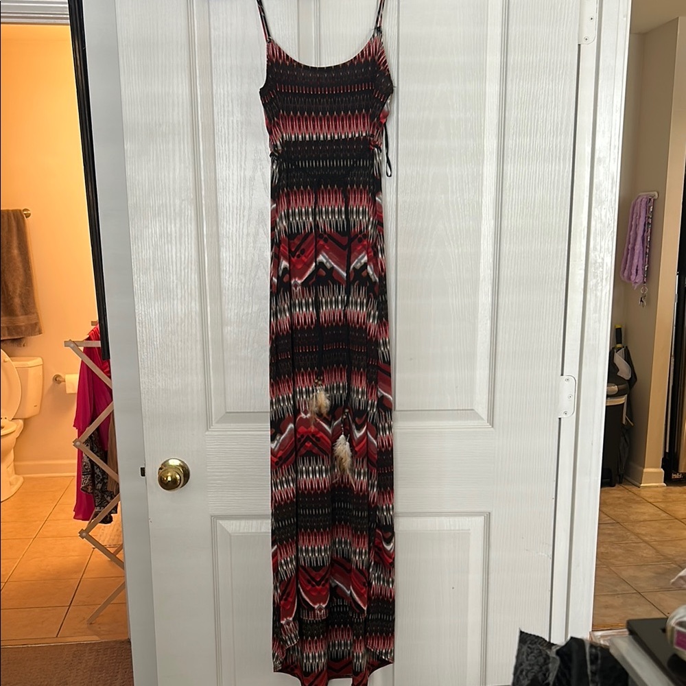 Multicolor Maxi Dress with Feather Belt